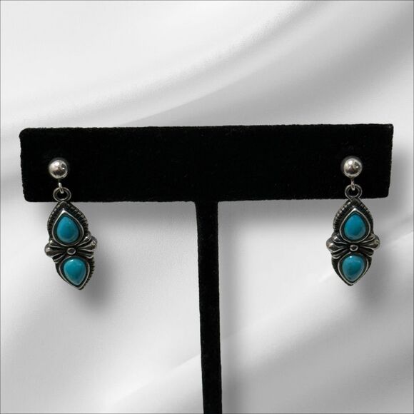 Carolyn Pollack Double Sleeping Beauty Sterling Earrings - Picture 4 of 5